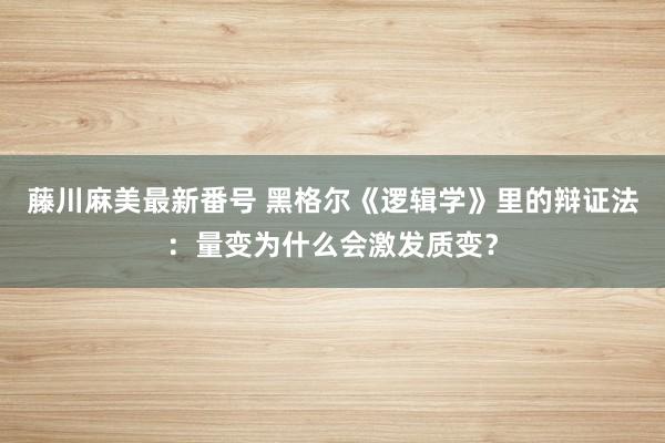 藤川麻美最新番号 黑格尔《逻辑学》里的辩证法：量变为什么会激发质变？