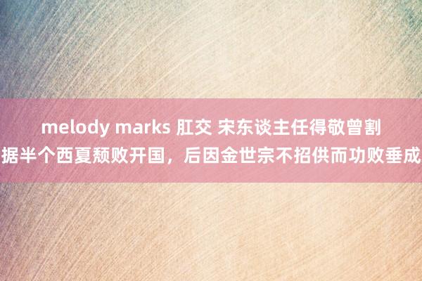 melody marks 肛交 宋东谈主任得敬曾割据半个西夏颓败开国，后因金世宗不招供而功败垂成